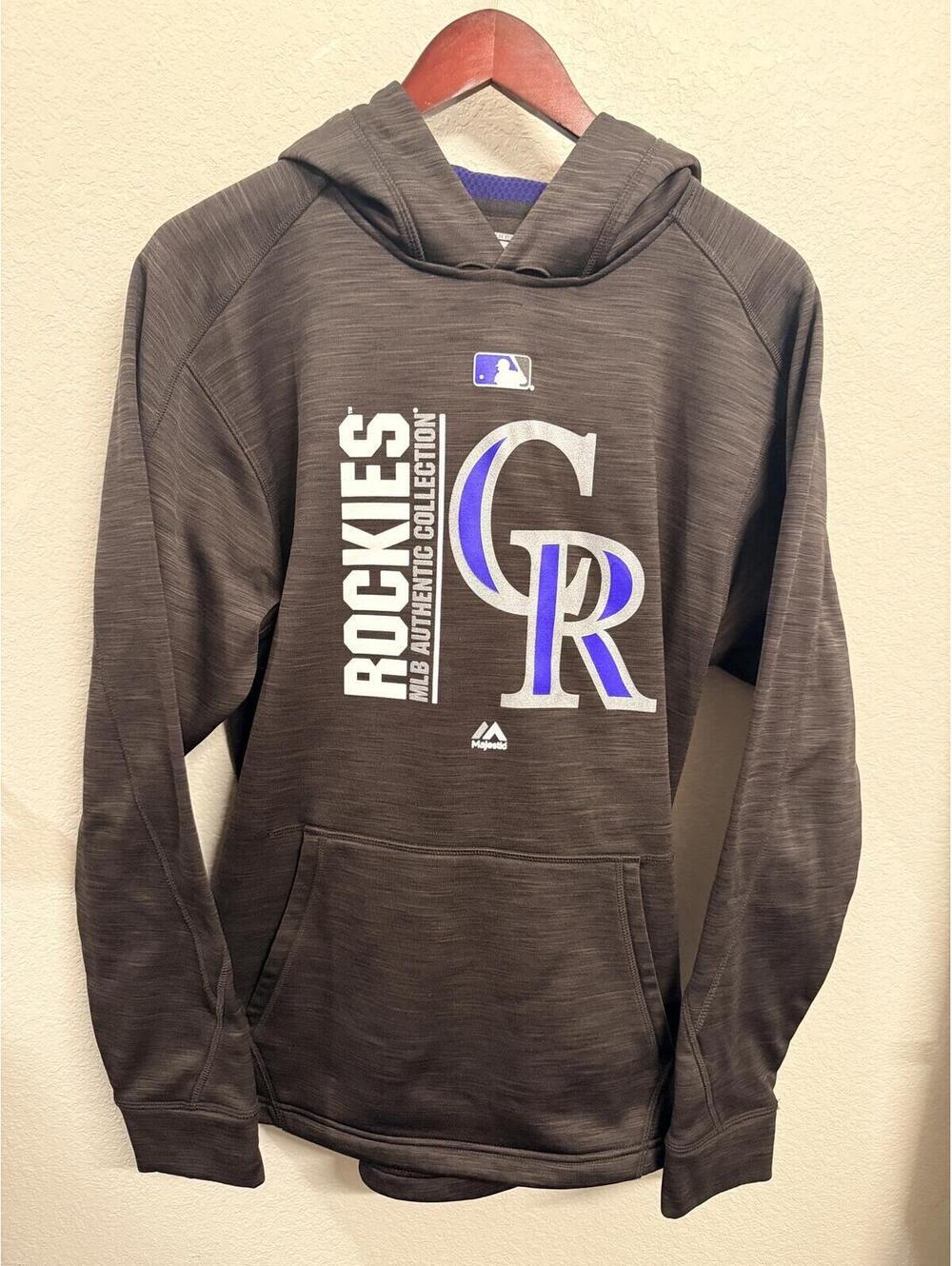 Majestic MLB Authentic Colorado Rockies Therma Base Hoodie Medium